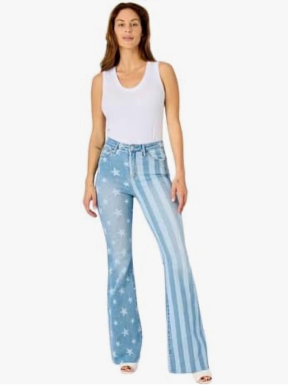 Judy Blue 'The Americana' Flare Jeans High Rise Patriotic Stars & Stripes Size 1